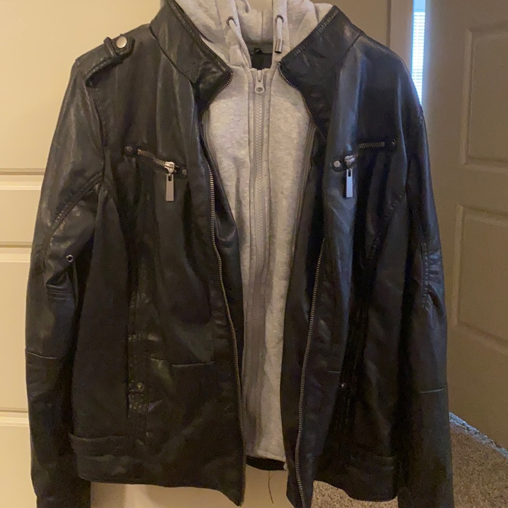 Faux leather Jacket with Hood